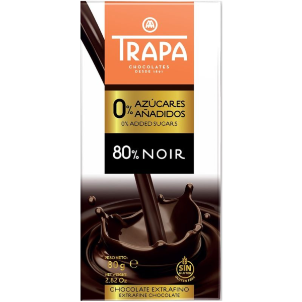 Чорний шоколад 80% какао без цукру та глютену Trapa - Image 3